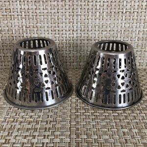 Pair Of Silver Tone Metal Pierced Lamp Shades With Heart Design